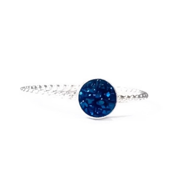 (2-13) 925 Sterling Silver Blue Druzy Titanium Quartz Bezel Set Gemstone Ring - Picture 8 of 13